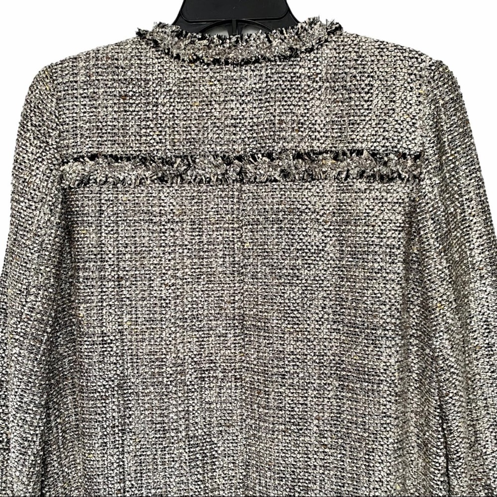 Nulu Fringe Trim Long Tweed Blazer in Gray Size Medium - Picture 5 of 9